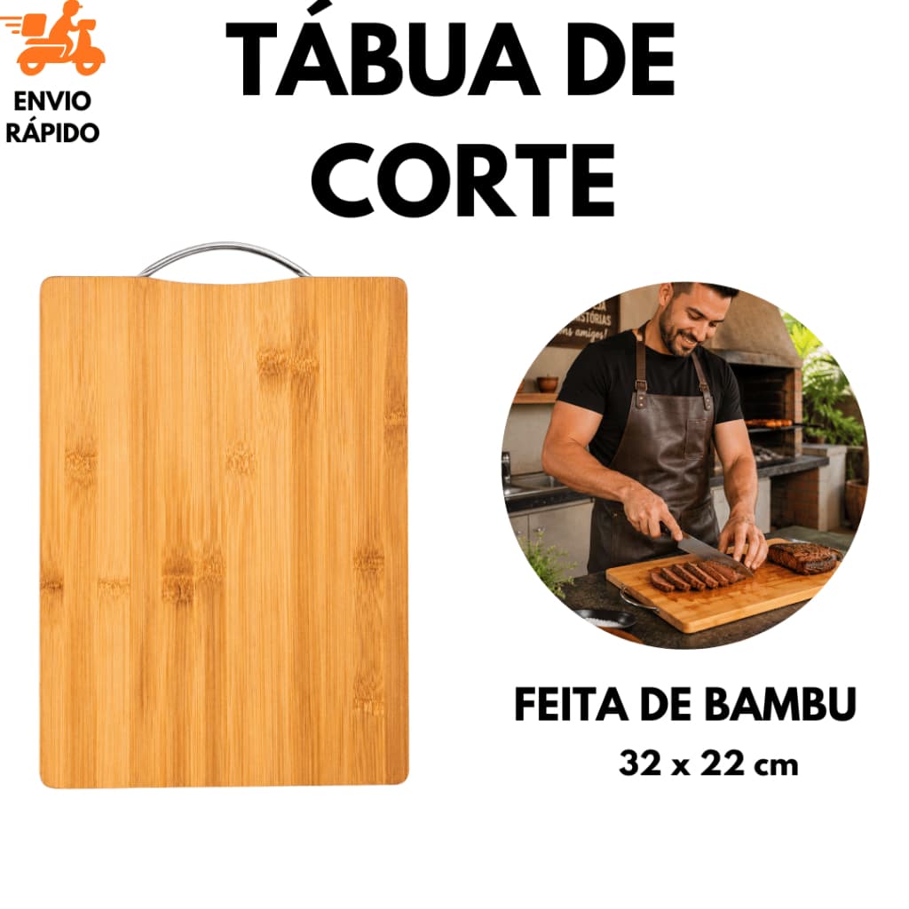 Tábua De Corte De Bambu Ecológica Com Alça Clink 32x22cm Para Carnes e Legumes Churrascos