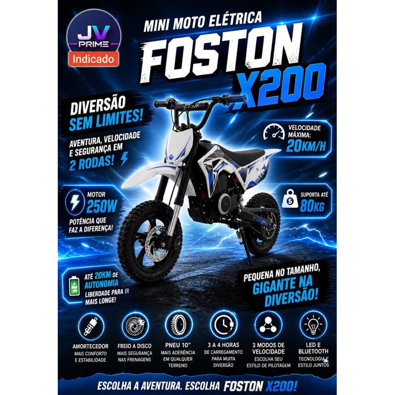 Moto Elétrica Foston X200 Infantil 3 Velocidades Led Blueth