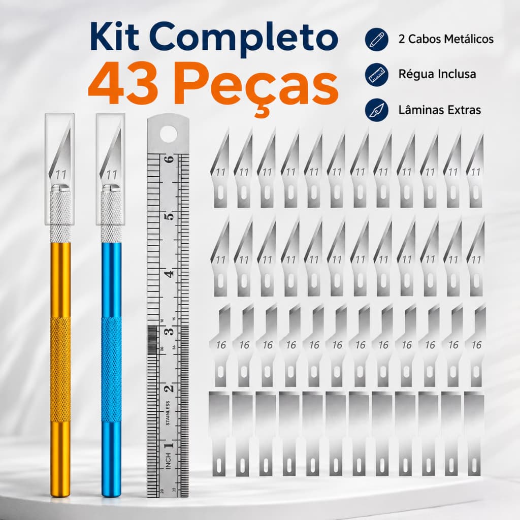 Kit 43 peças Estilete Precisão Patchwork, Scrapbook Artesanato Top Com 40 Laminas