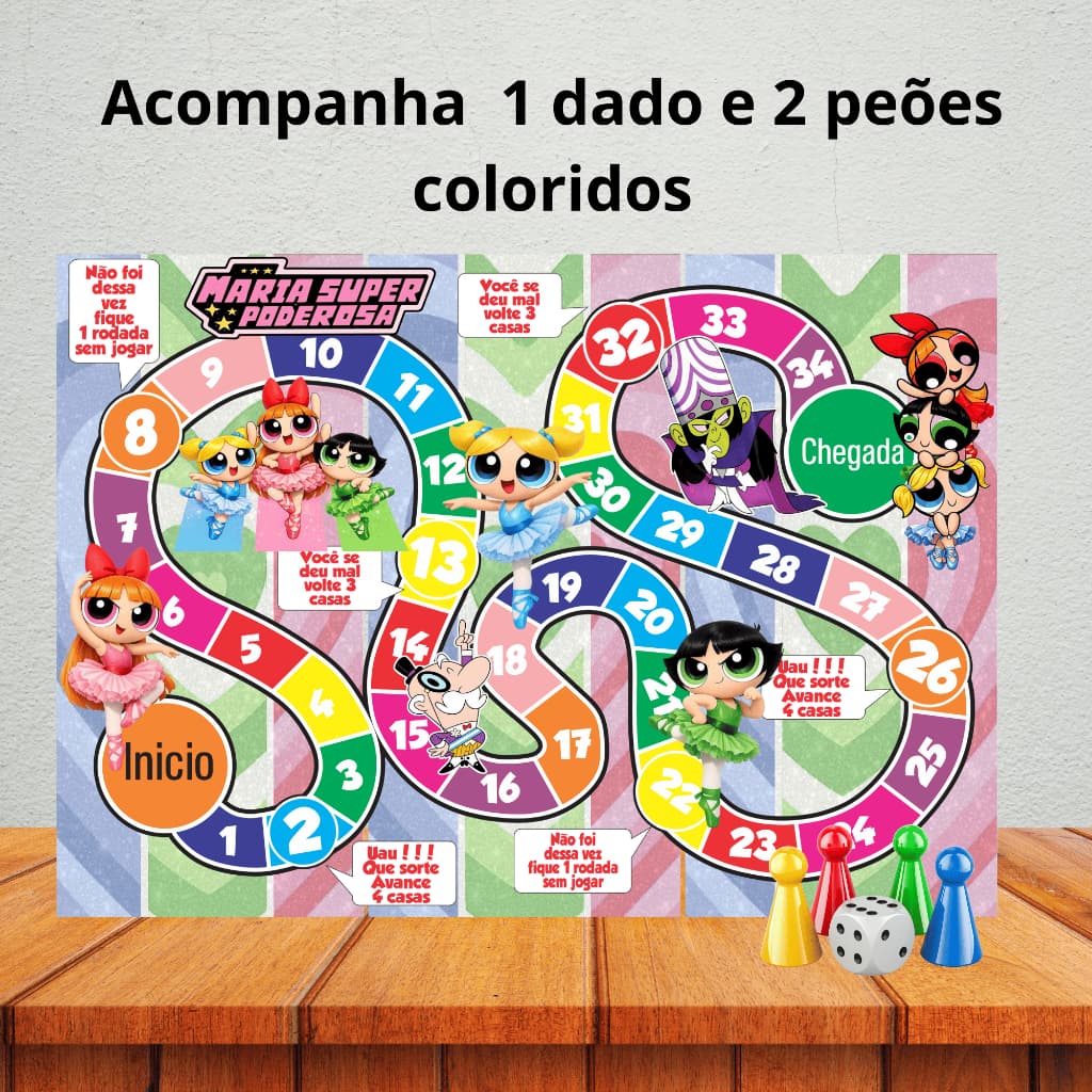 Jogo de tabuleiro para lembrancinha de aniversário/ kit festa/ personalizados - AS MENINAS SUPER PODEROSAS