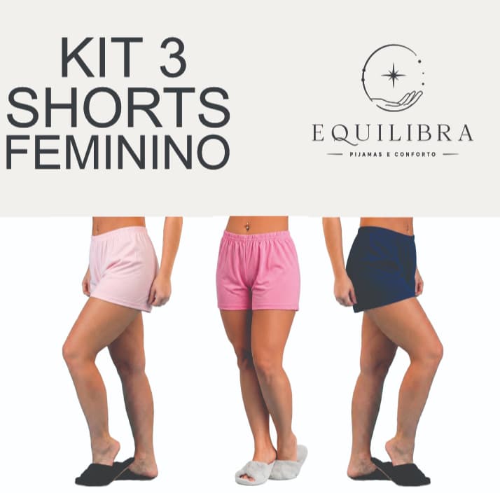 Kit 3 Shorts Liso Feminino SORTIDOS  Colorido Pijamas Feminino Short Doll Confortável Variados De Verão