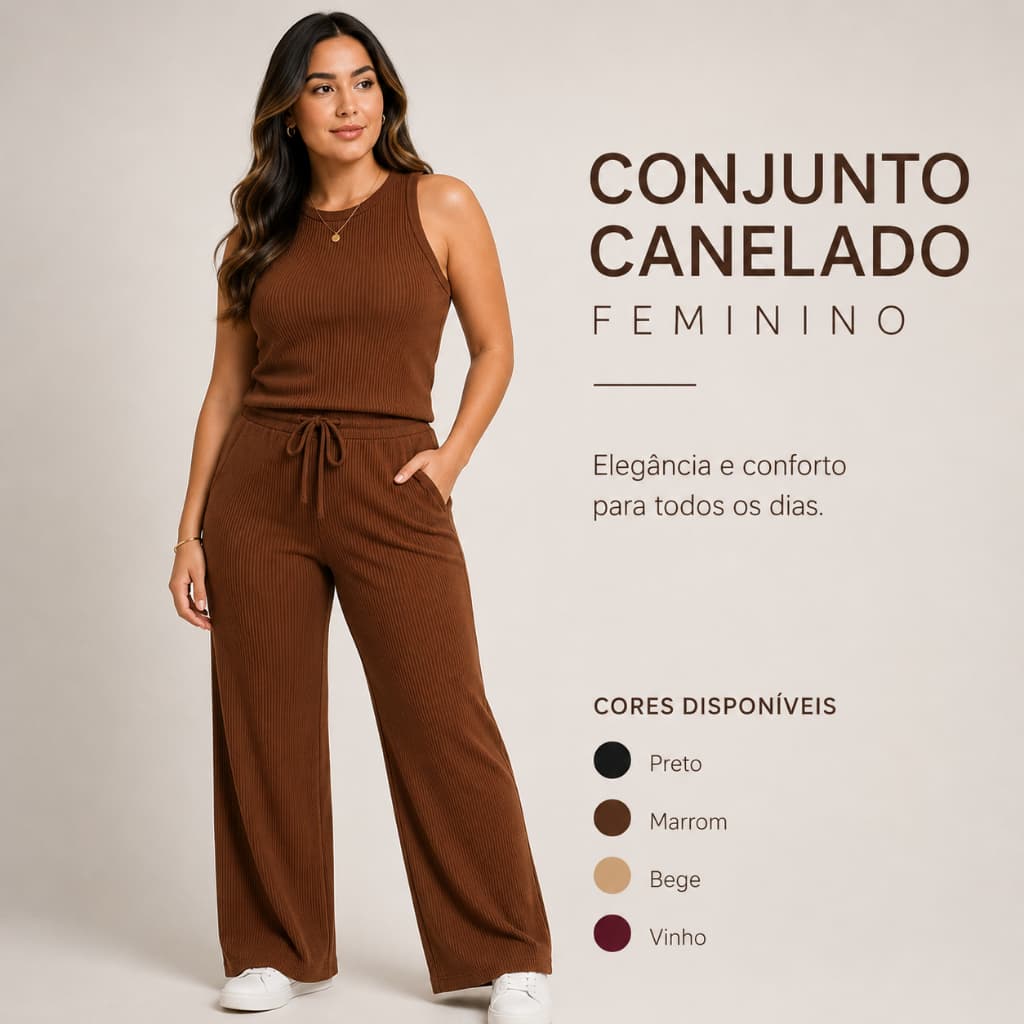 Kit Calça Wide Leg Pantalona Bolsos + Regata Plus Feminino