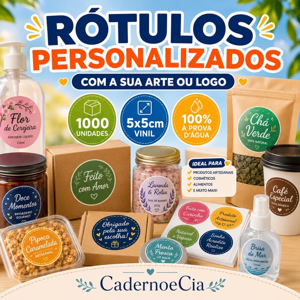 1000 Rótulos Adesivos 5x5cm - 100% à Prova d'agua
