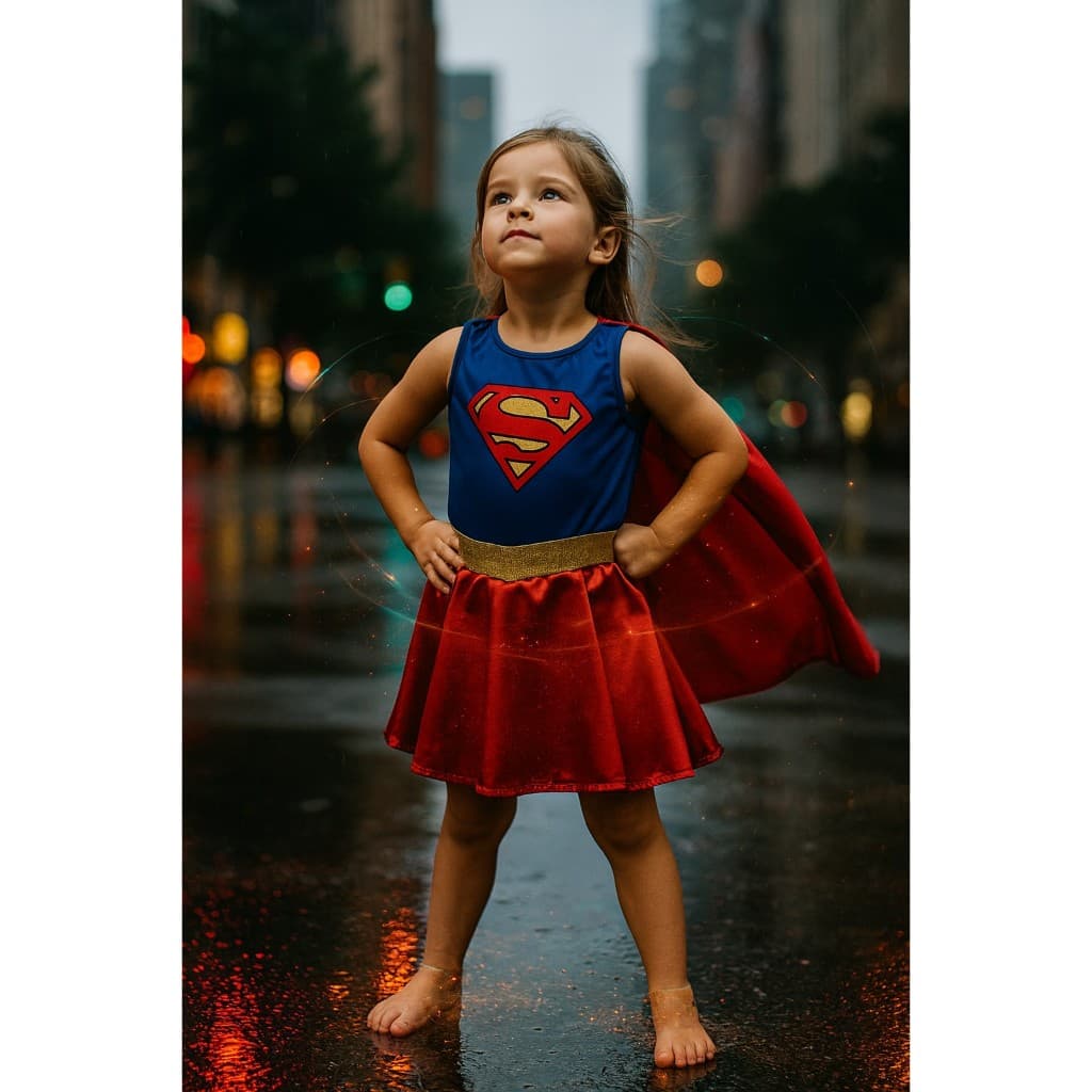 Fantasia Infantil Super Girl – Menina (2 a 8 Anos) - Carnaval e Halloween – Pronta Entrega Brasil