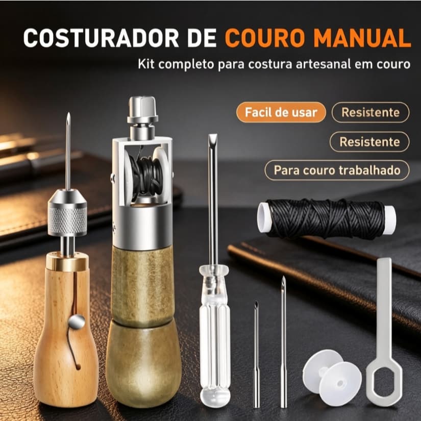 Kit de Costura em Couro Artesanal Ferramentas para Costura Manual Couro Profissional Faça Você Mesmo
