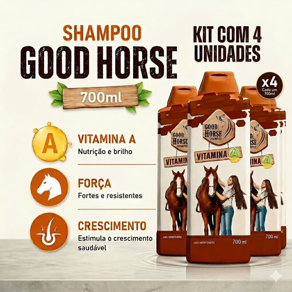 Kit 4 Shampoo Good Horse 700mL Cavalo Original Vitamina A