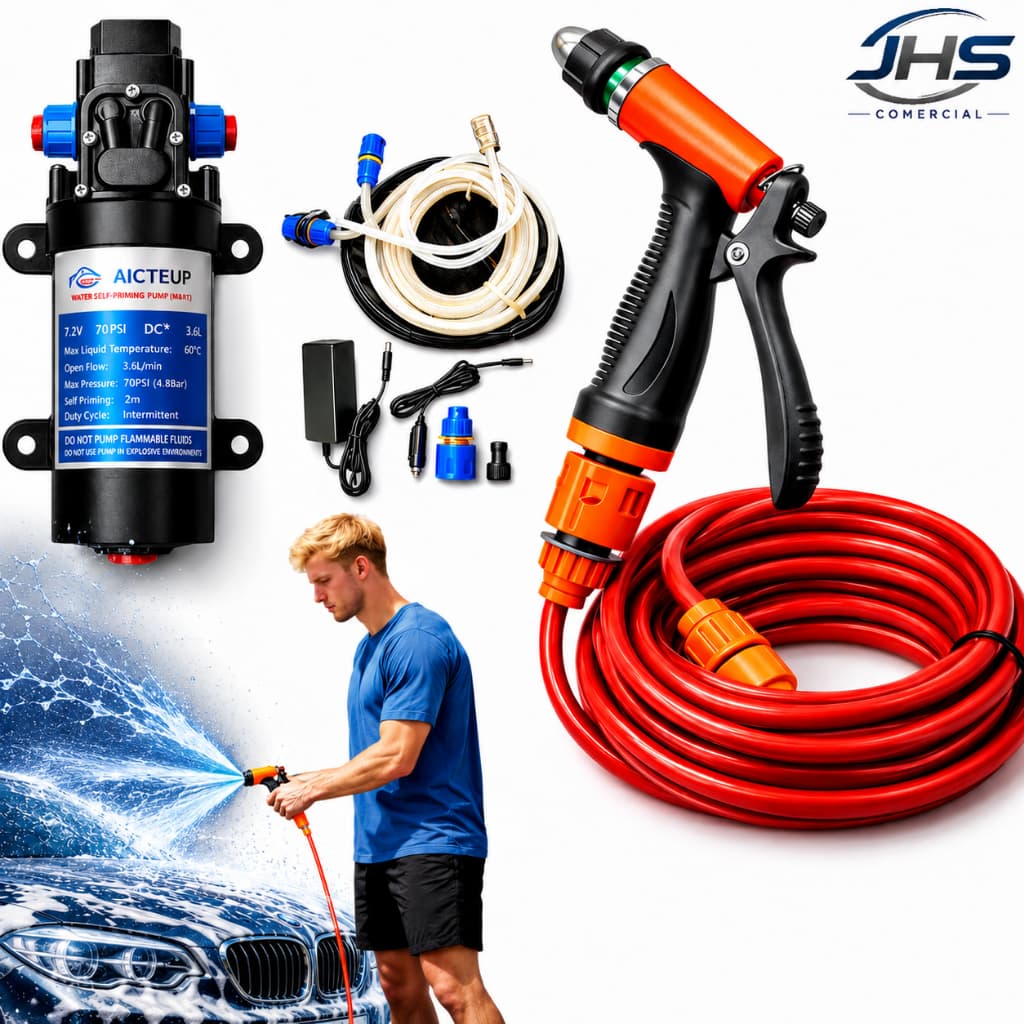 Lava Jato Portátil 80w Alta Pressão Kit Bomba D'água 12v Para Carros Motos Quintal Jardim - Oferta