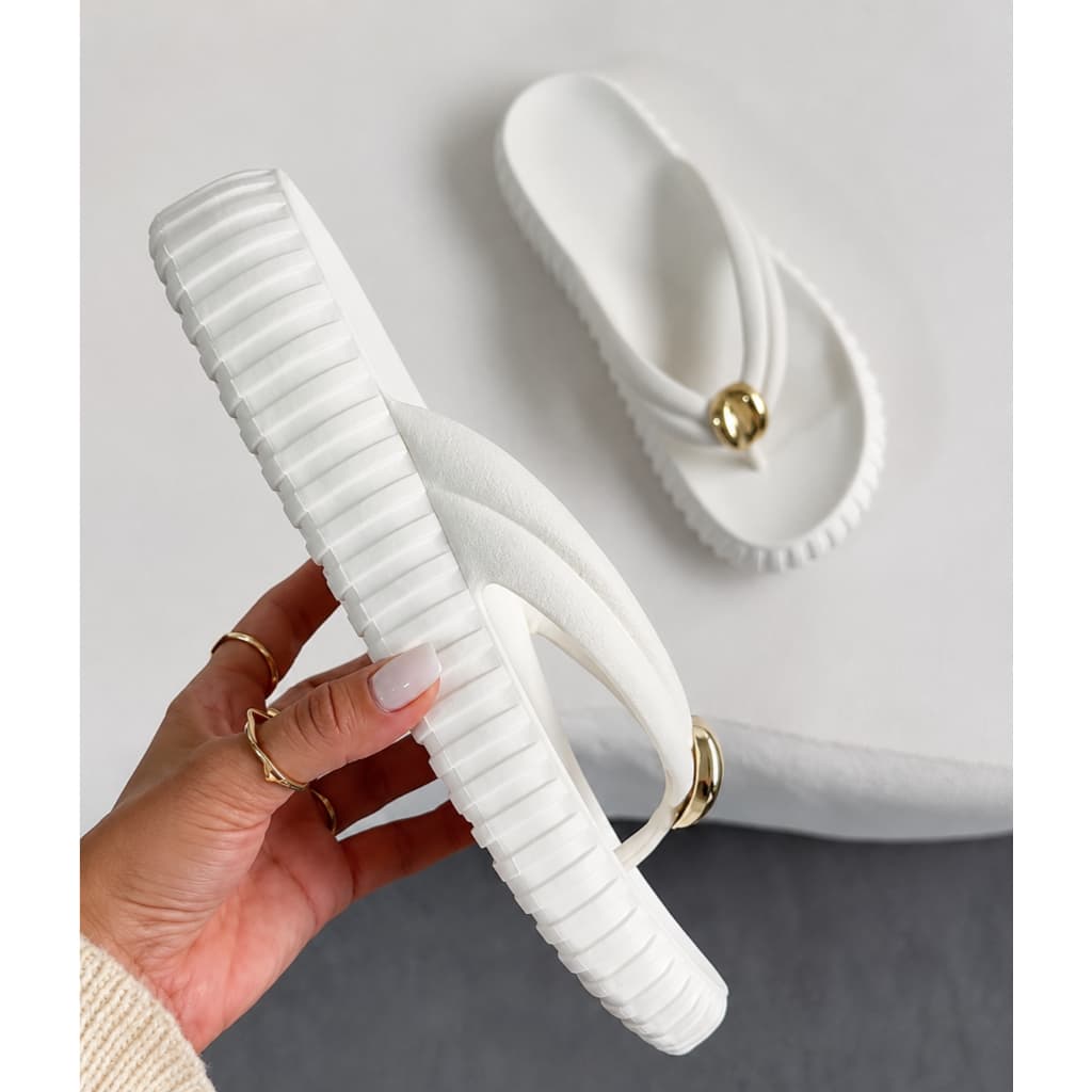 Chinelo Plataforma Feminino Polly Macio Tira Dupla Branco Confortável Antiderrapante