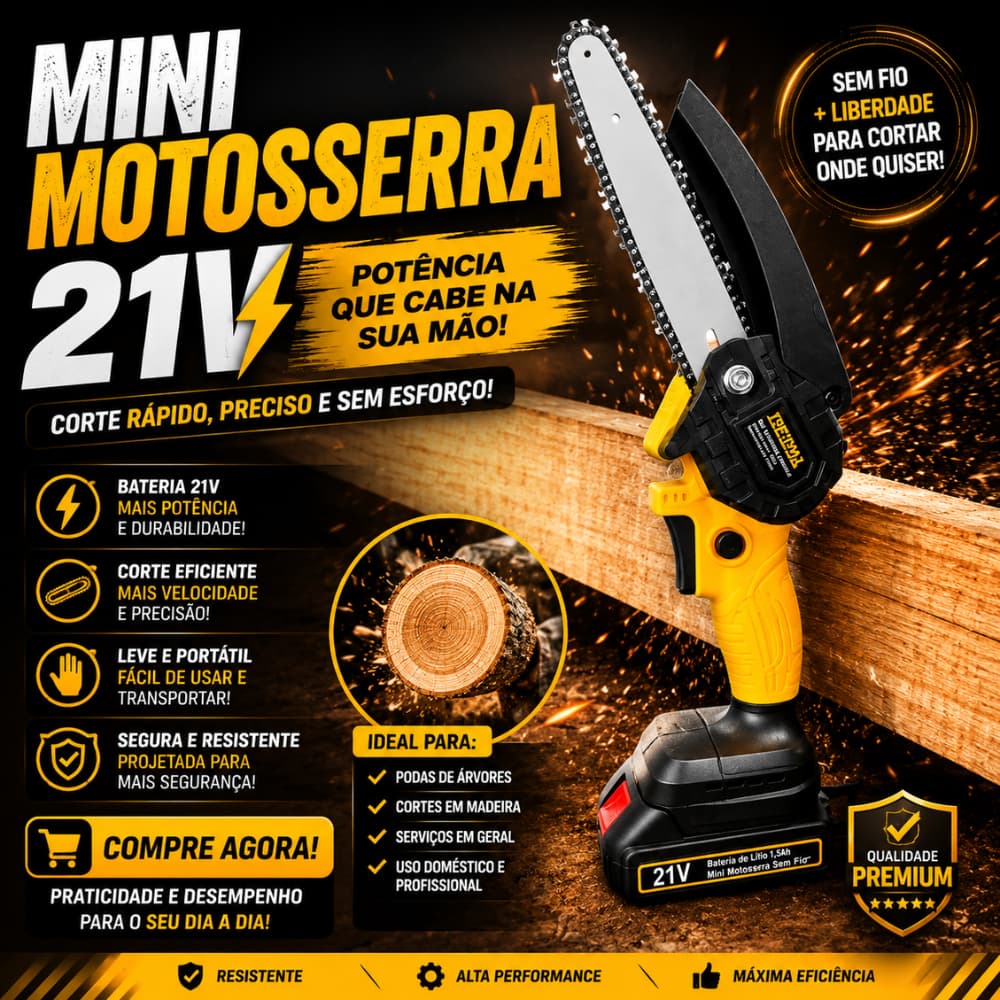Mini Motosserra Elétrica 6 Bateria Recarregável Bivolt Portátil Podar Galhos Jardim Sem Fio Leve