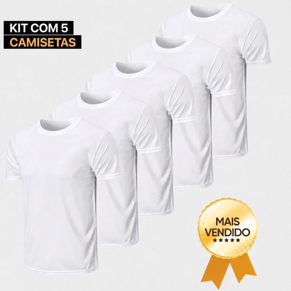kit 5 camisetas Básicas branca preta masculina poliéster uniforme treino academia corrida não amassa dry fit respirável