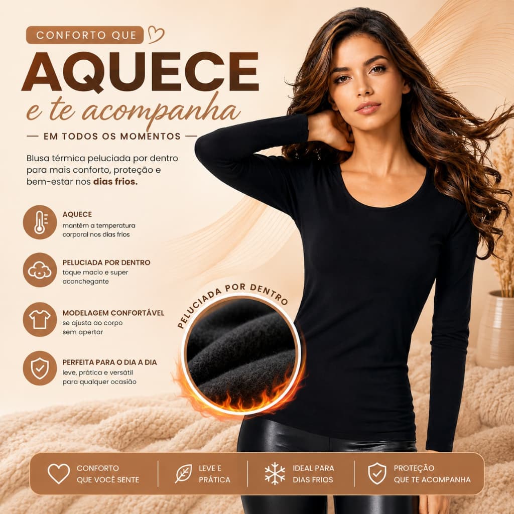 Camisa Blusa Térmica Feminina Manga Longa Camiseta Segunda Pele Proteção Frio