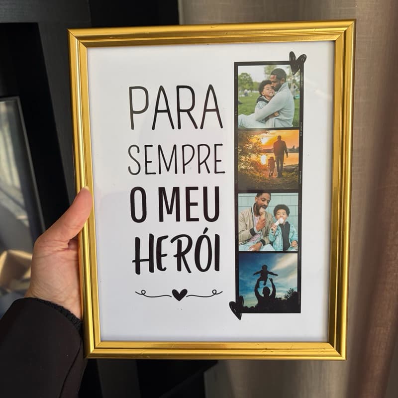 Quadro personalizado dia dos pais 4 fotos– Presente personalizado com fotos moldura e vidro alta qualidade frente vidro