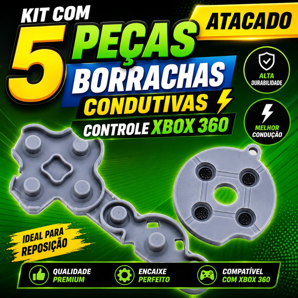 Kit 5 Borrachas Condutivas Controle Xbox 360 Manta Silicone Reparo Botões Alta Qualidade