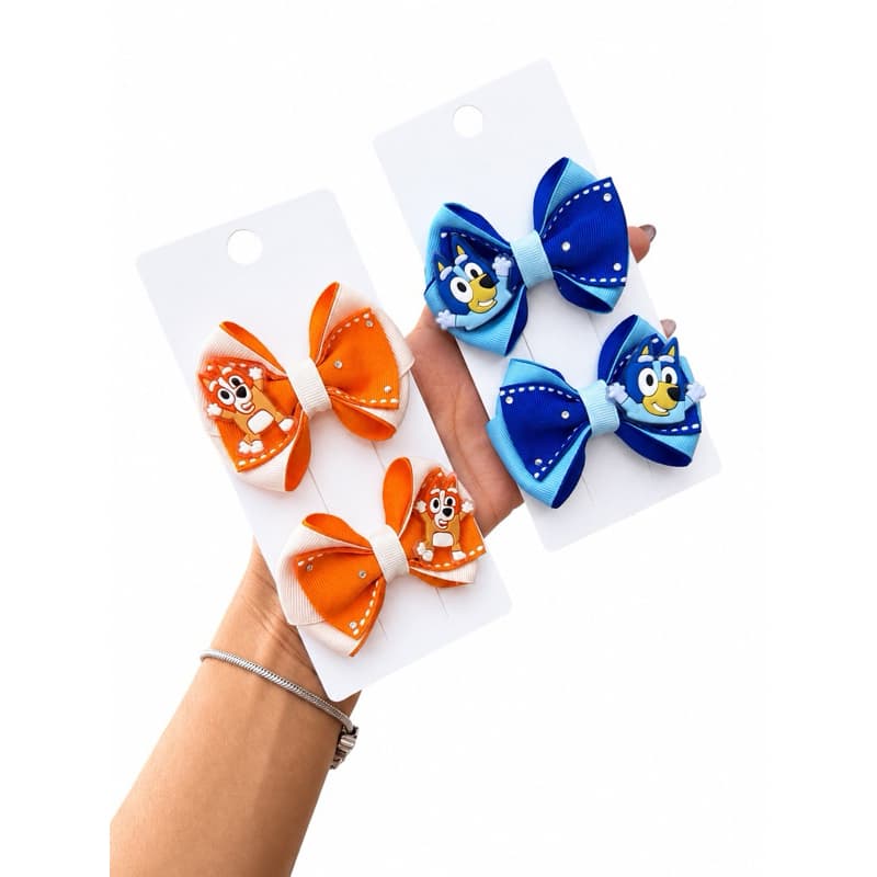 Par de Laços Bluey e Bingo Infantil | Presilha de Cabelo para Meninas | Acessório Personagem Bluey