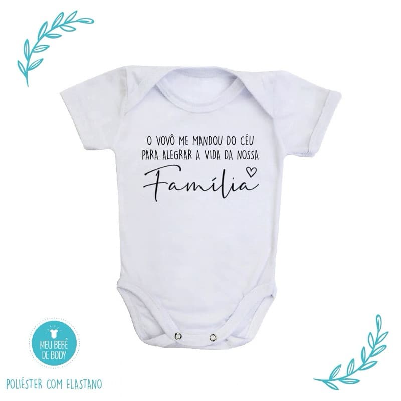 Body de Bebê Frase O Vovô Me Mandou do Céu para Nossa Família Roupa Bebê Tecido Macio