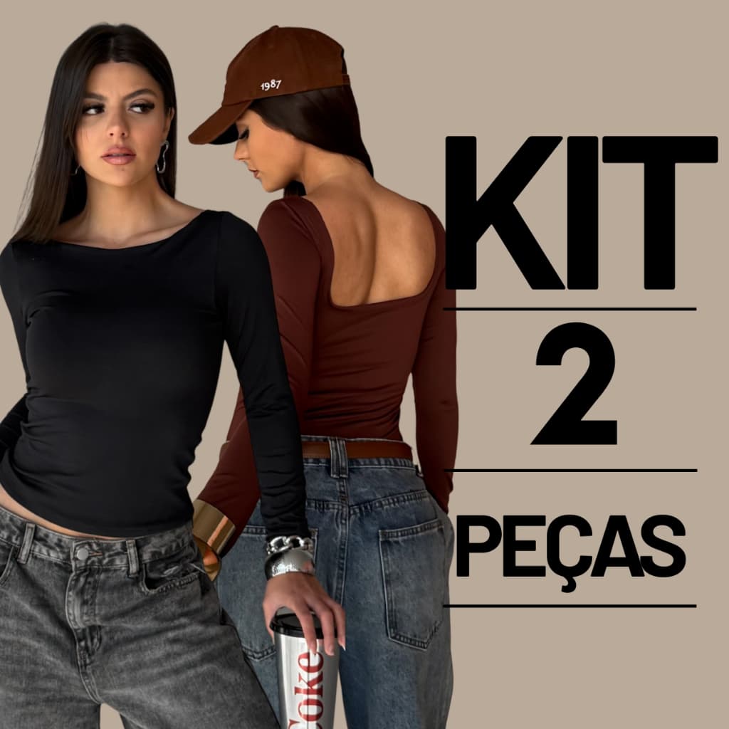 KIT 2 Blusas Manga Longa Costa Nua Feminina Suplex Segunda Pele Básica