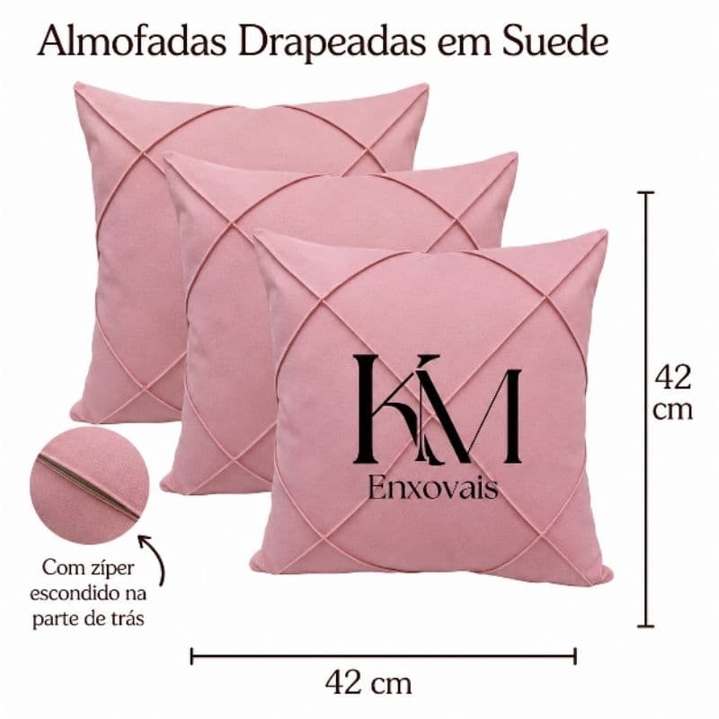 kit de Capas de Almofadas Drapeadas em Suede Com Costura Cruzadas (Nervuras) Toque Macio e Aveludado