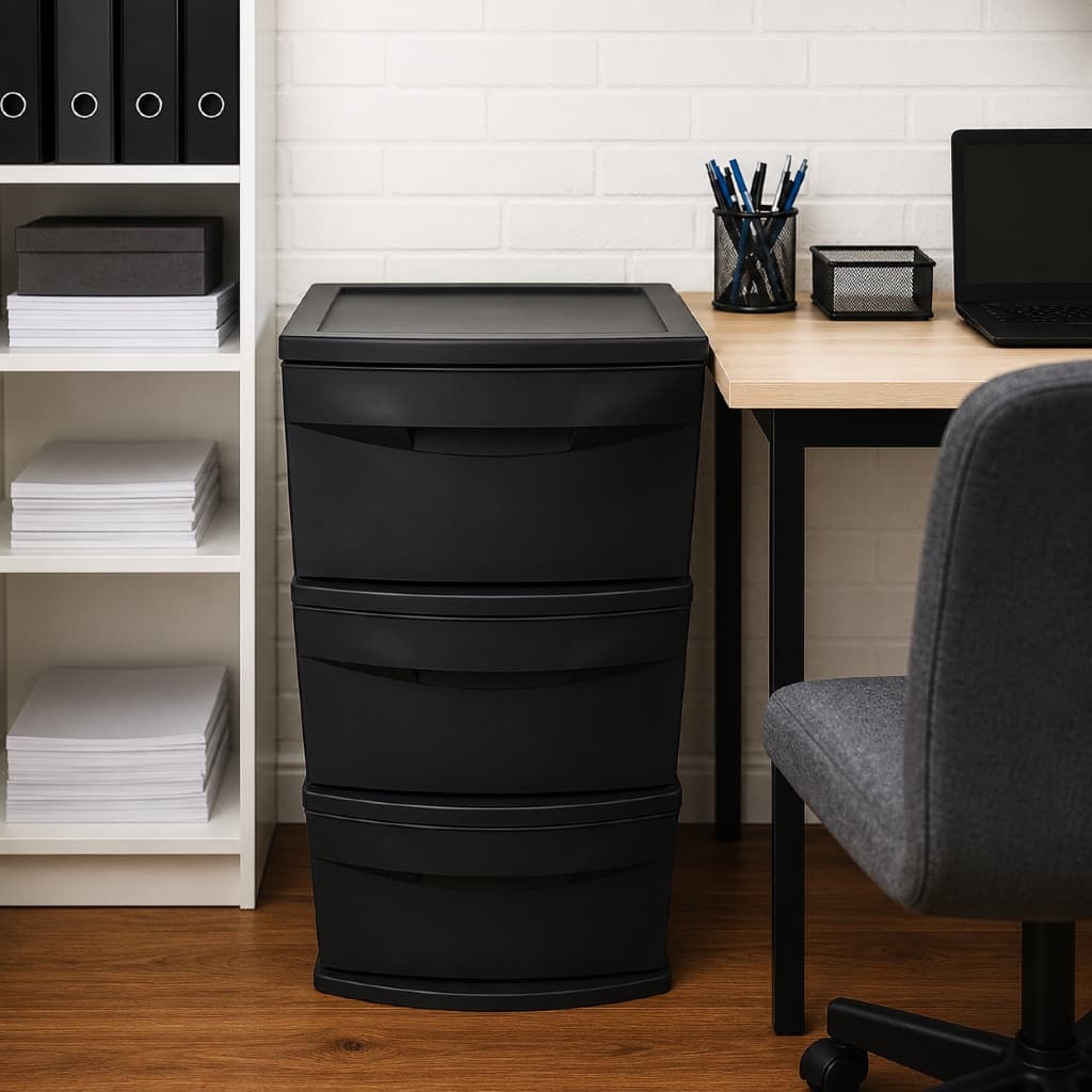 Gaveteiro De Chão 3 Gavetas Organizador Multiuso Preto