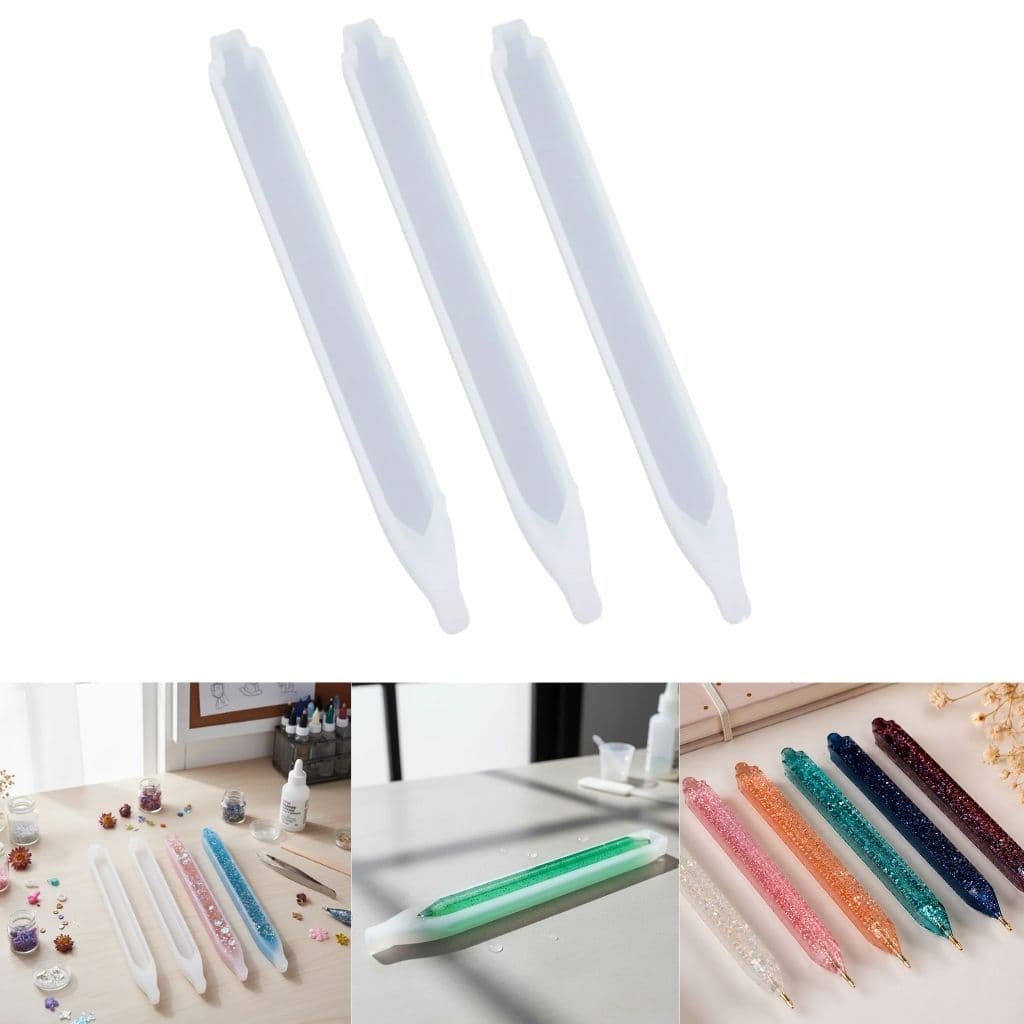 Kit Formas 3 Moldes Silicone Modelo 03 Criação De Caneta Quadrada Resinas