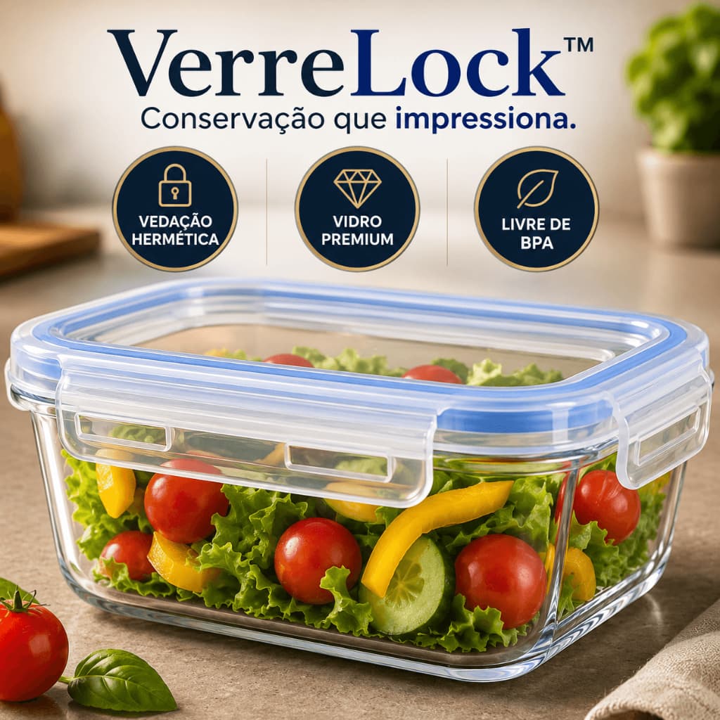 Pote Hermético de Vidro Retangular 640ml com Tampa e Vedação Hermética VerreLock