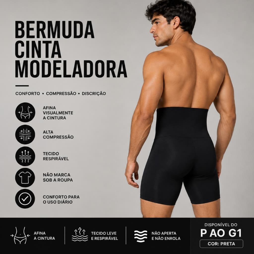 Bermuda Cinta Masculina Compressão Esporte Academia e Dia a Dia