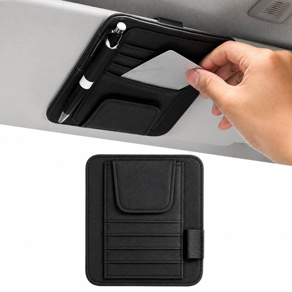 Organizador Automotivo Couro PU Porta Óculos Porta Documentos Cartões Multi Bolsos Universal Carro