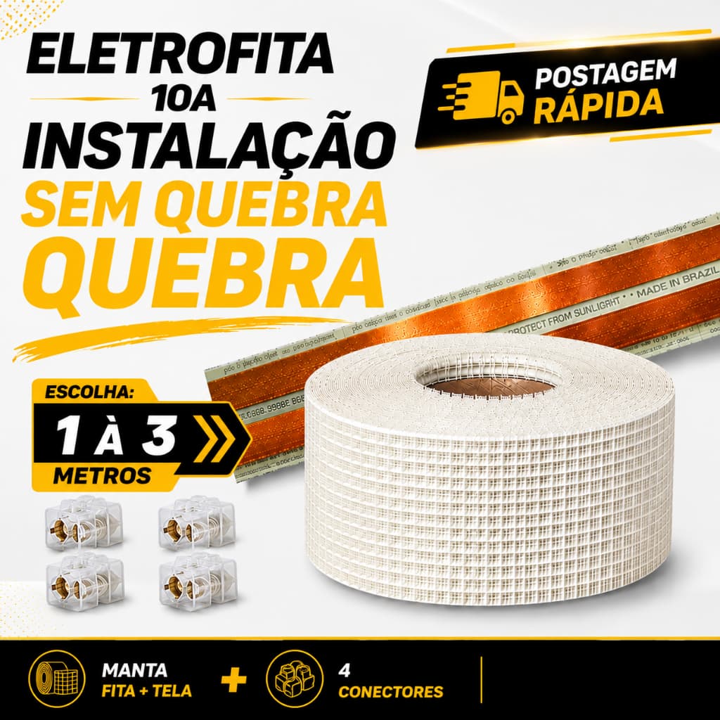 Escolha de 1 á 3 metros  Fita Elétrica Eletrofita 2 Pistas 10a com 4 conector e manta de fibra