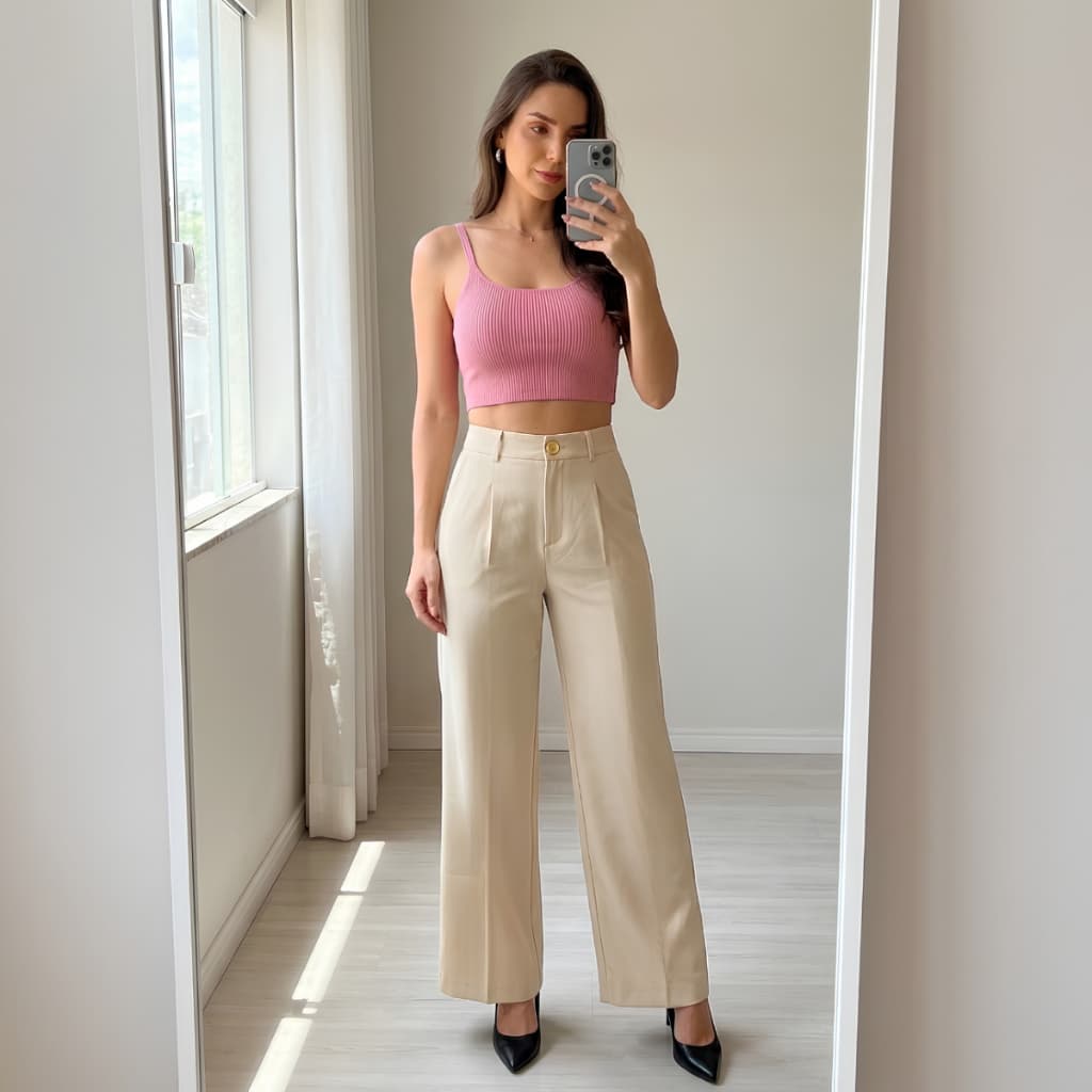 Calça Pantalona Feminina Wide Leg Alfaiataria Premium Cintura Alta Bolsos e Passador de Cinto