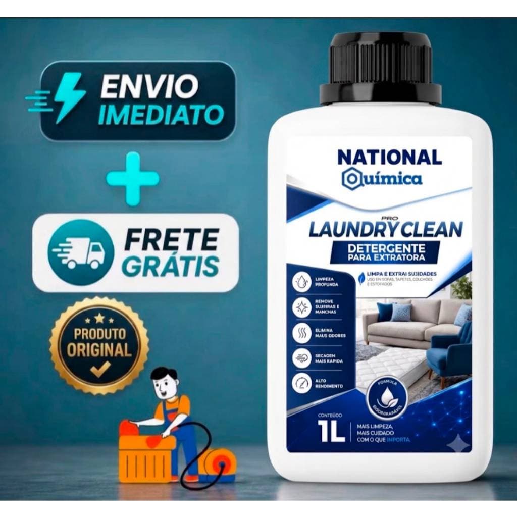 Detergente National Química para Extratoras: O aliado perfeito contra manchas em sofás e tapetes.