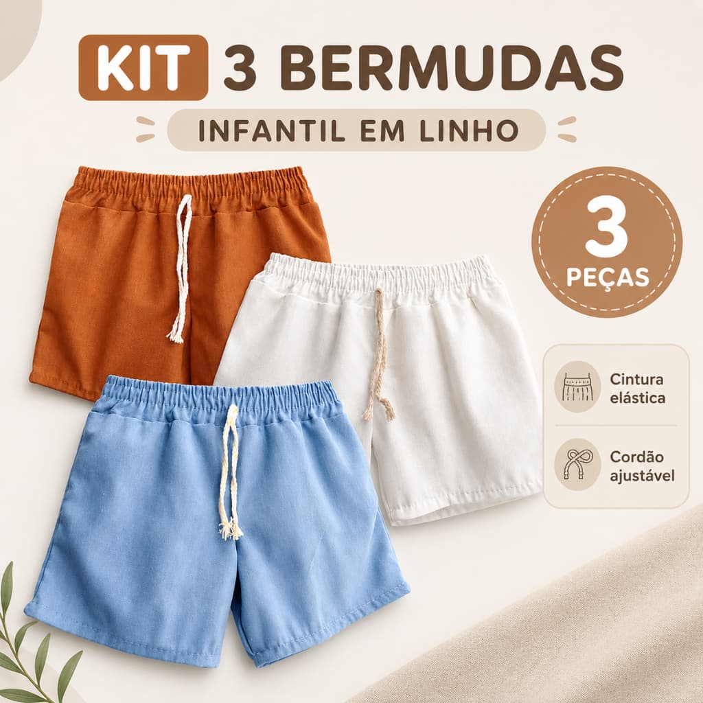 O kit 3 bermudas perfeitas existe e é esse - Kit Shorts em linho