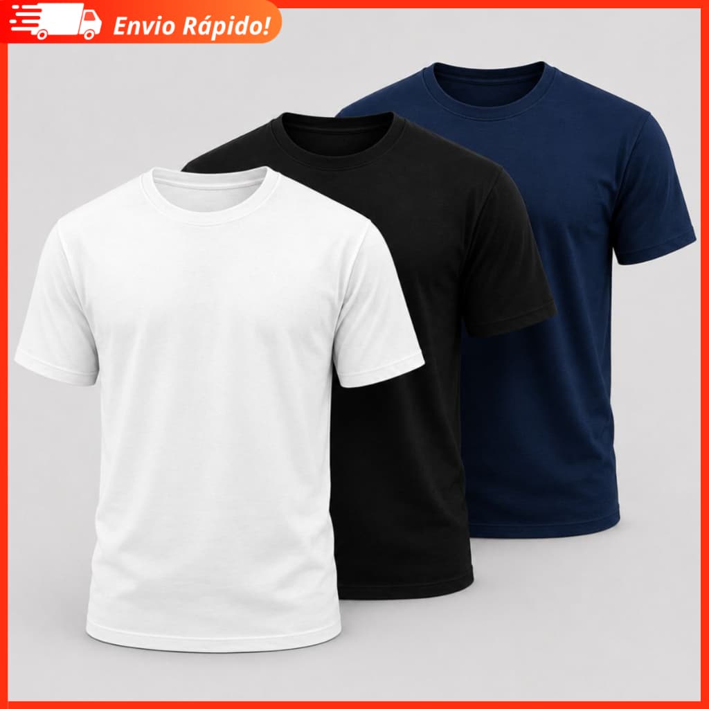 Kit 3 Camisetas Lisa Malha Fria Poliviscose (PV)