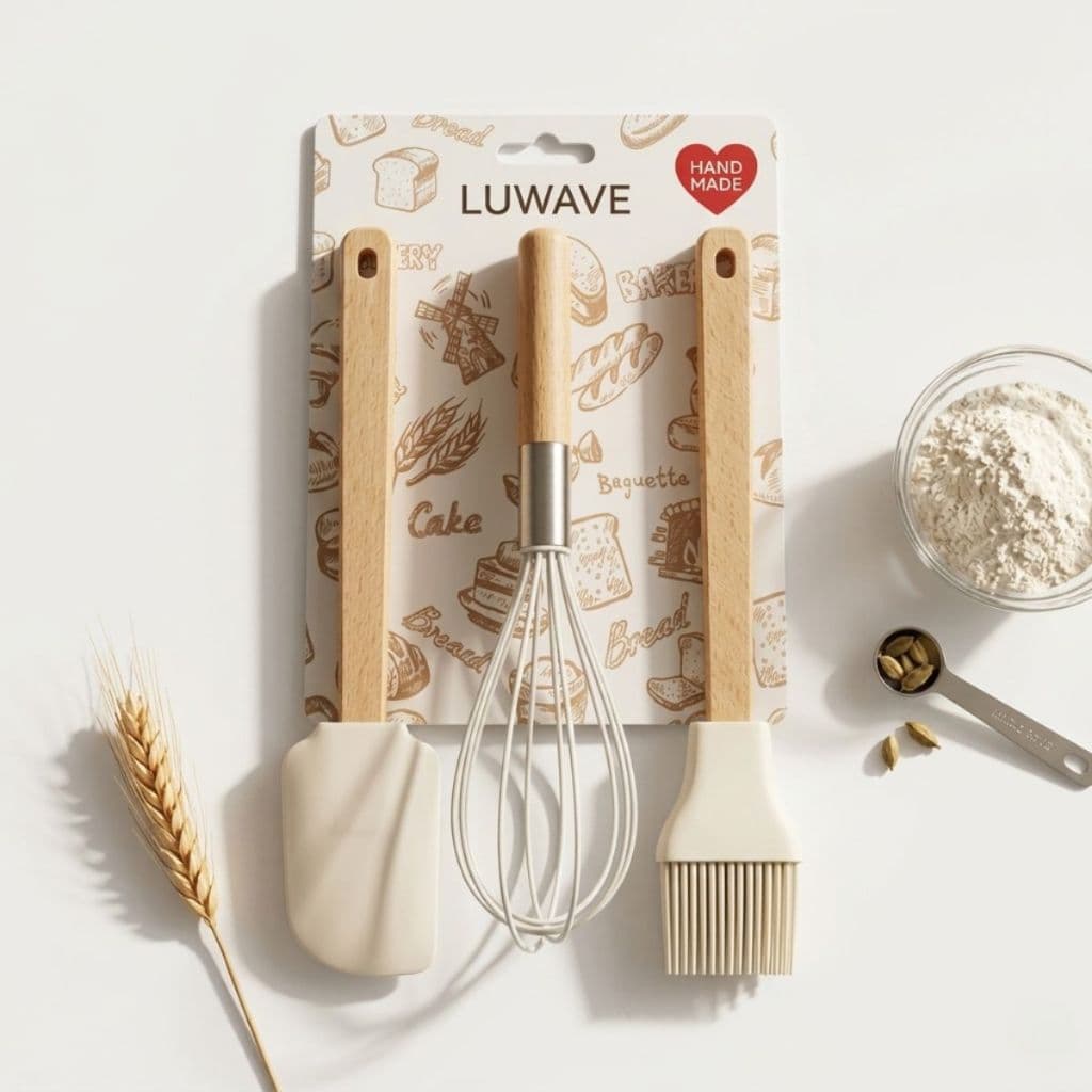 Kit confeiteiro com 2 e 3 peças Silicone e cabo de Madeira Rolo Fouet Pão Duro e Pincel