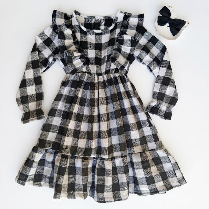 Vestido xadrez infantil manga longa flanelado ,confortável  4 a 6 anos outono/Inverno acompanha laço  cabelo