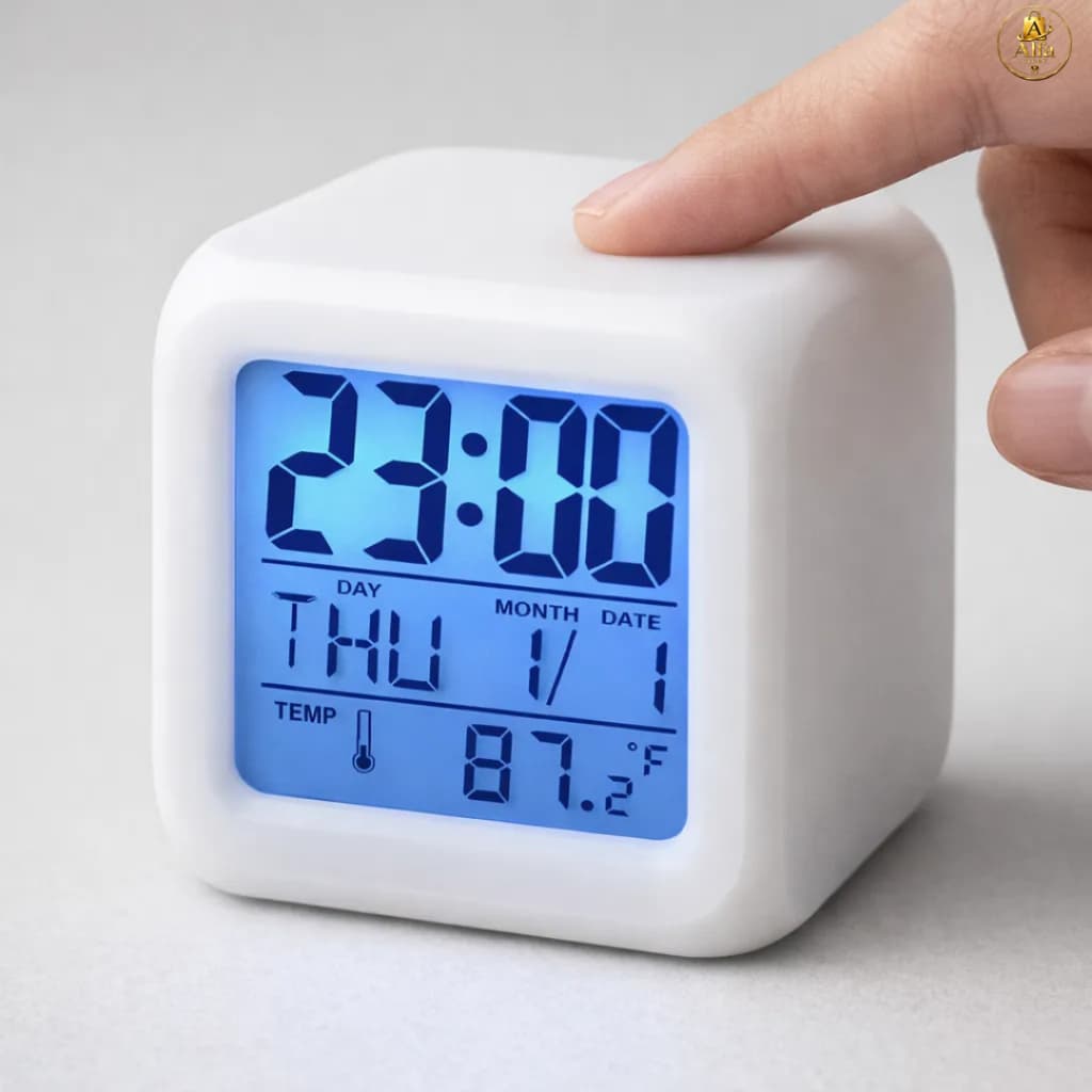 Mini Relógio Despertador Digital LED com Data Temperatura Soneca Luz Colorida de Mesa Branco