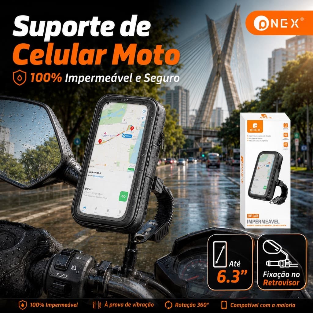 Suporte para Celular Motocicleta e Bicicleta Preto - Impermeável