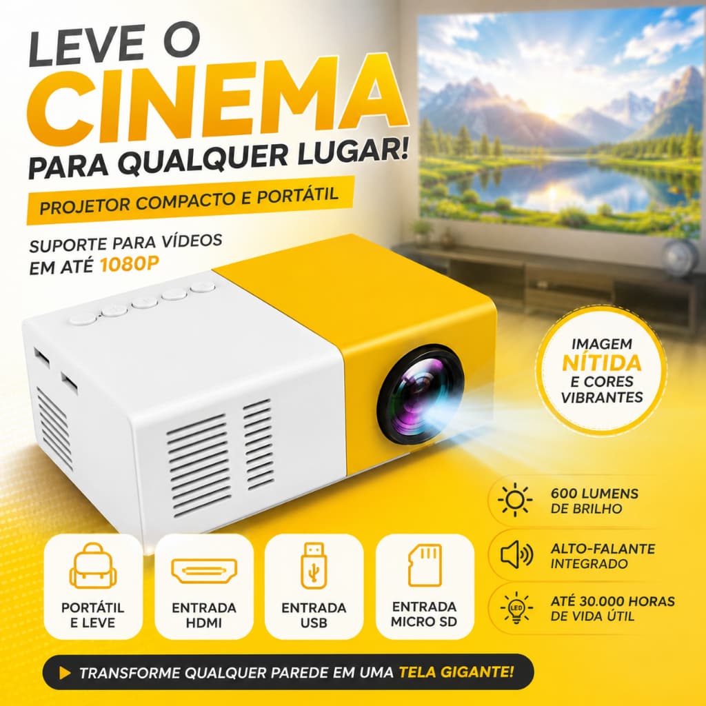 Projetor Portátil Mini LED YG300 1080p HDMI 600 Lumens Cinema em Casa Filme Jogo com Controle