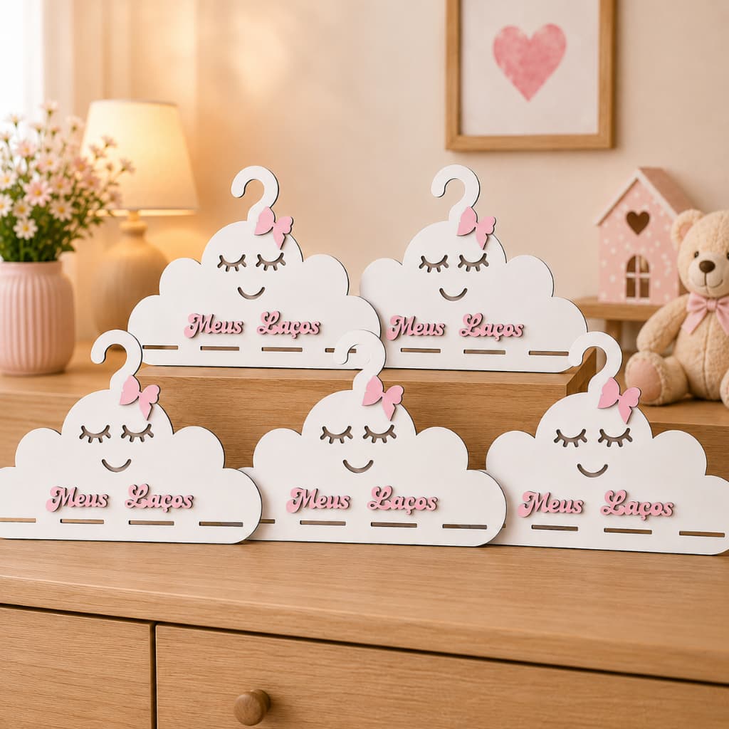 Cabide Porta Laços Nuvem MDF Quarto Infantil