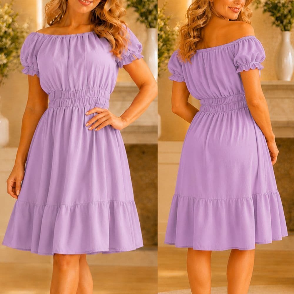 Vestido Ciganinha Soltinho Confortável Midi Liso Moda Evangelica Ombro a Ombro