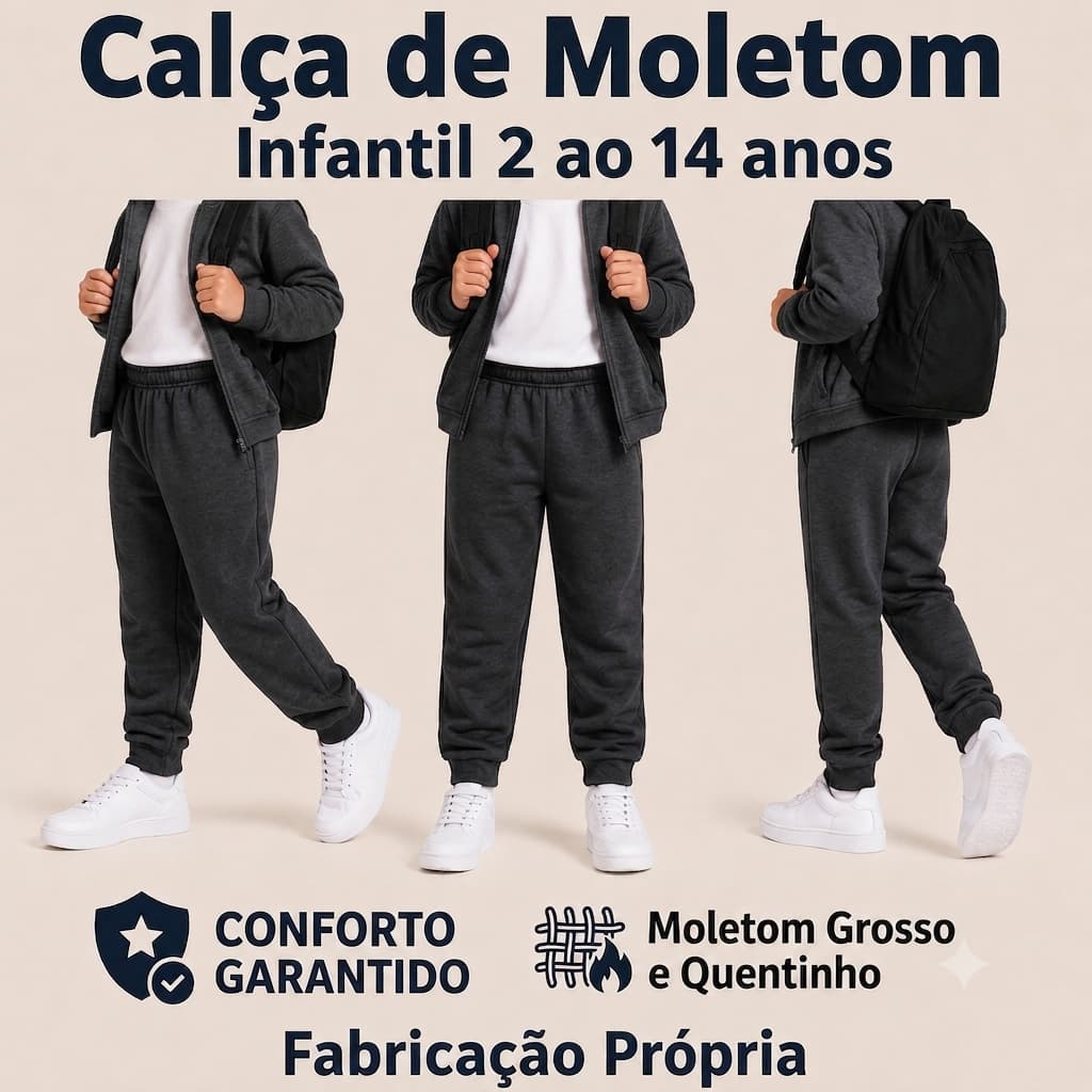 Calça de Moletom Infantil Moletom Preto Felpudo para Inverno Escolar