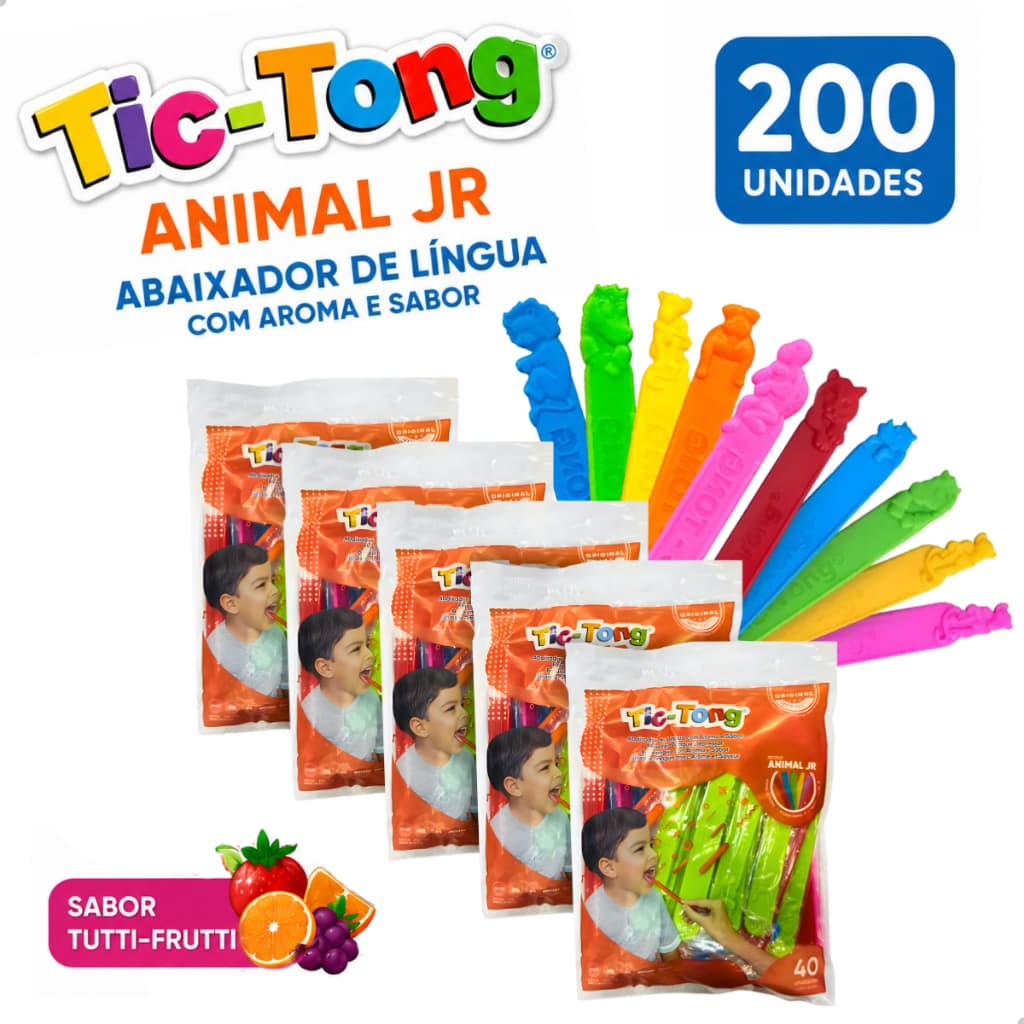 200 400 Un Abaixador de Língua com Sabor Infantil com Aroma Tutti-Frutti Tic-Tong Animal Júnior 120mm