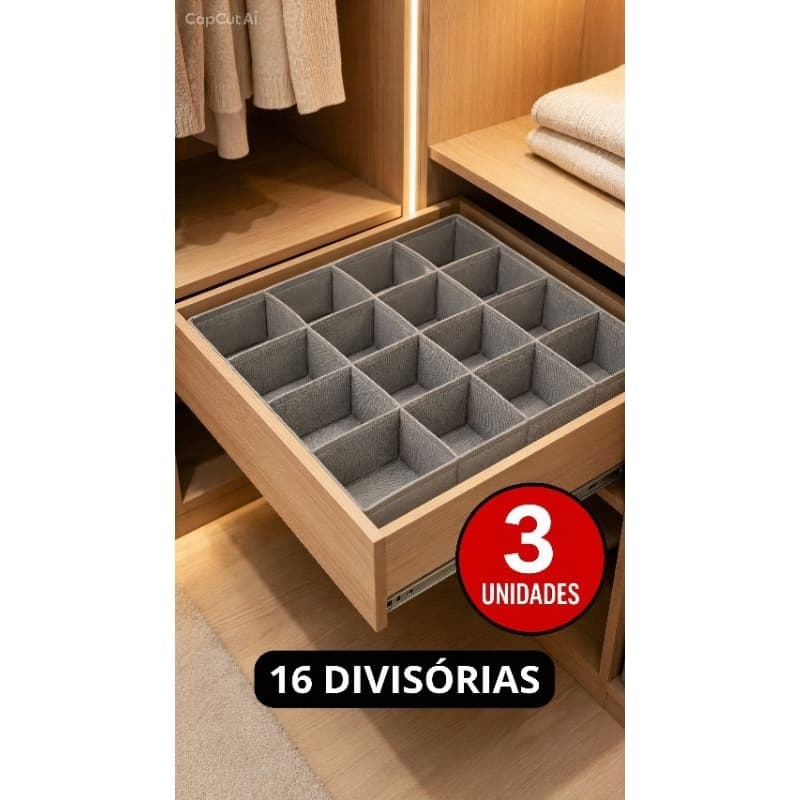 KIT3 16 Divisorias Organizador de Gaveta Colmeia Roupas TNT resistente,multiuso guarda roupa,meia,roupas intimas gravata