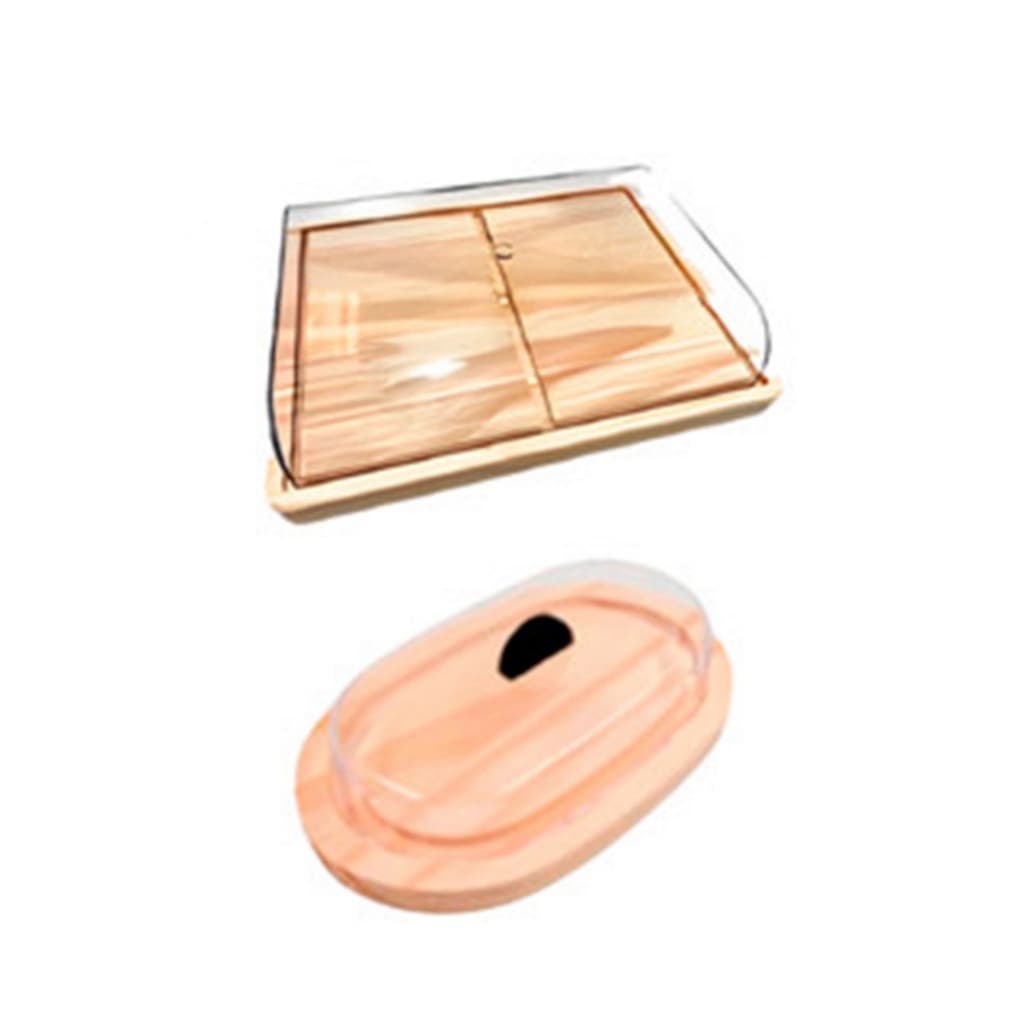 OFERTA 9.9 KIT Porta Frios Médio (21X16,5cm), Manteigueira de Madeira com Tampa de Acrílico Natural