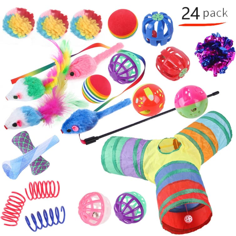 Kit Túnel Labirinto e Ate 24 Brinquedo Sortido Para Gatos Cães Interativo Cat Brinquedo
