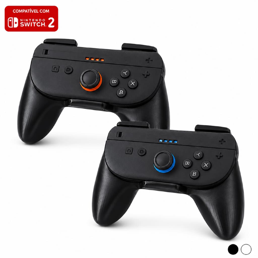 Grip Joy-Con 2 Compatível Nintendo Switch 2 Par 2 Unidades Suporte Controle Ergonômico Preto/Branco