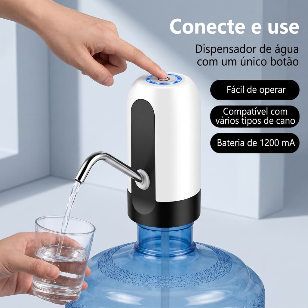 Bomba Elétrica USB Recarregável – Universal para Galão e Garrafa de Água 5L a 20L com Carregamento USB e Design Portáti-