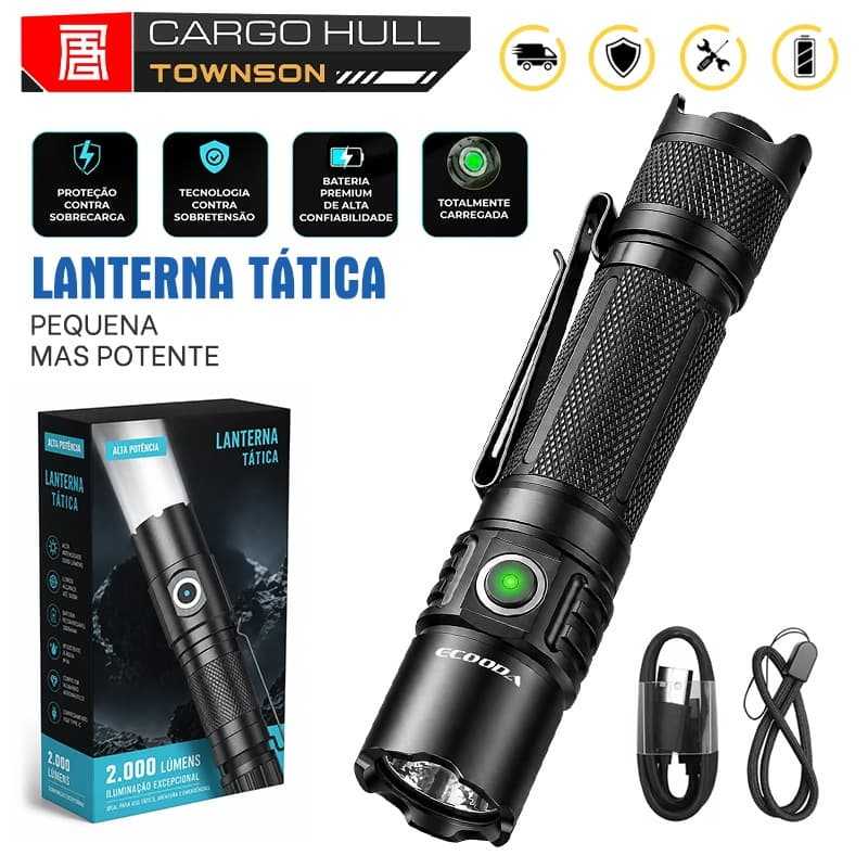 Lanterna Tática LED EDC Compacta Com Clip Recarregável USB-C Bateria 21700
