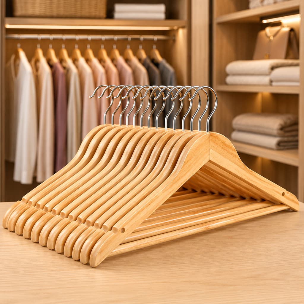 Kit 12/9/6/3 Cabides de Madeira Envernizado Premium Closet Guarda-Roupa Alta Resistência Anatômico