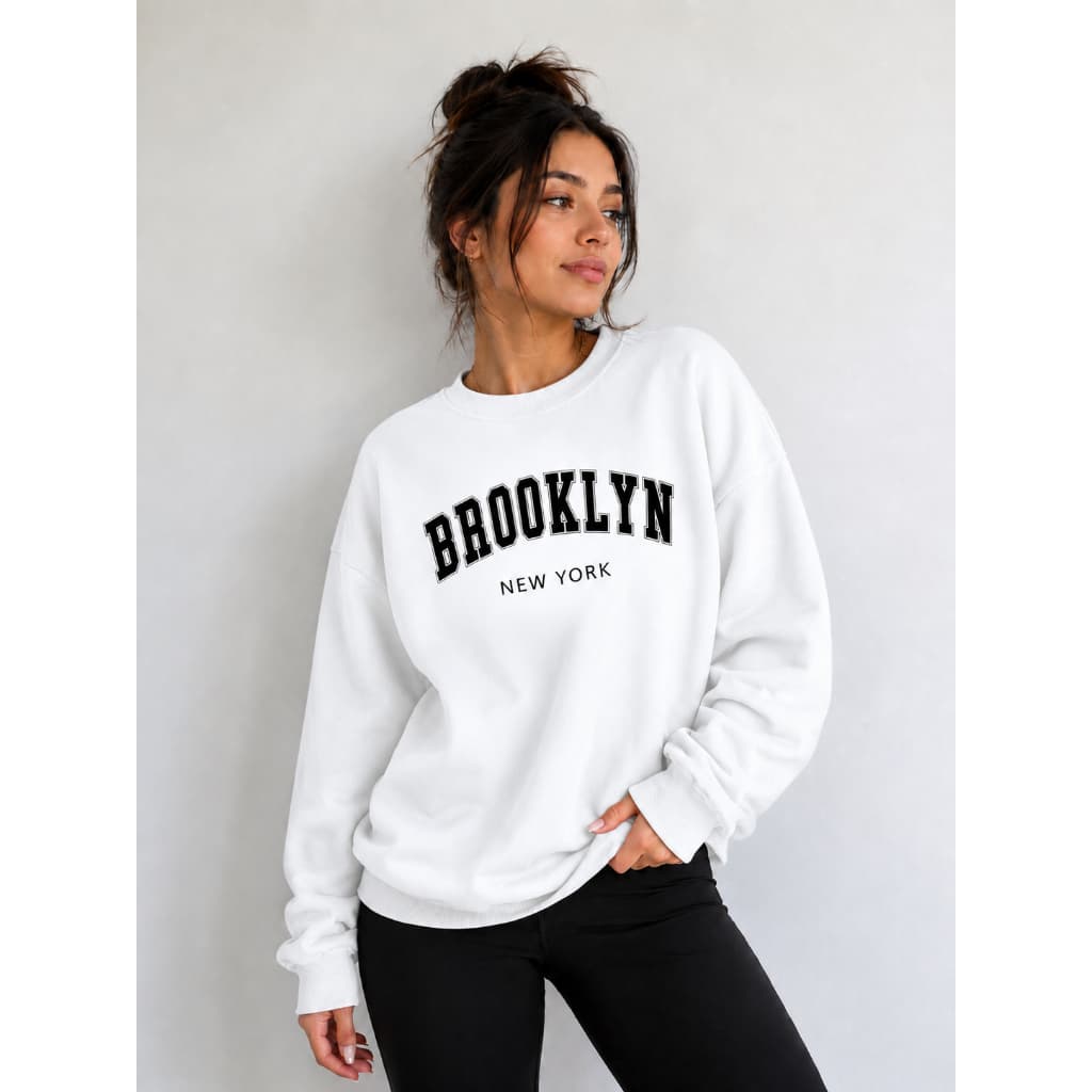 Blusa De Frio Brooklyn Moletom Gola Redonda Careca Unissex Em Algodão