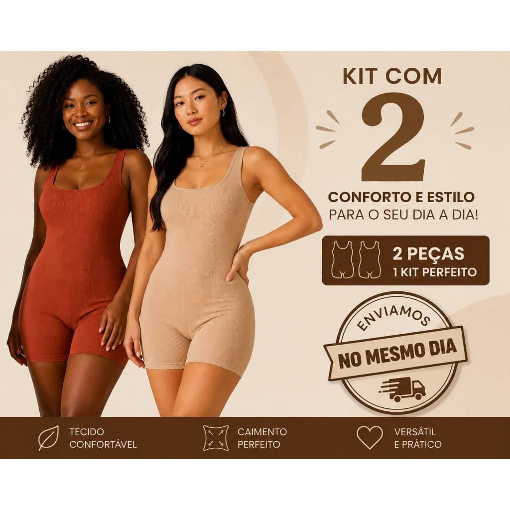 Kit 2 Macaquinho Feminino Ribana Casual Confortável Curto Ajustado