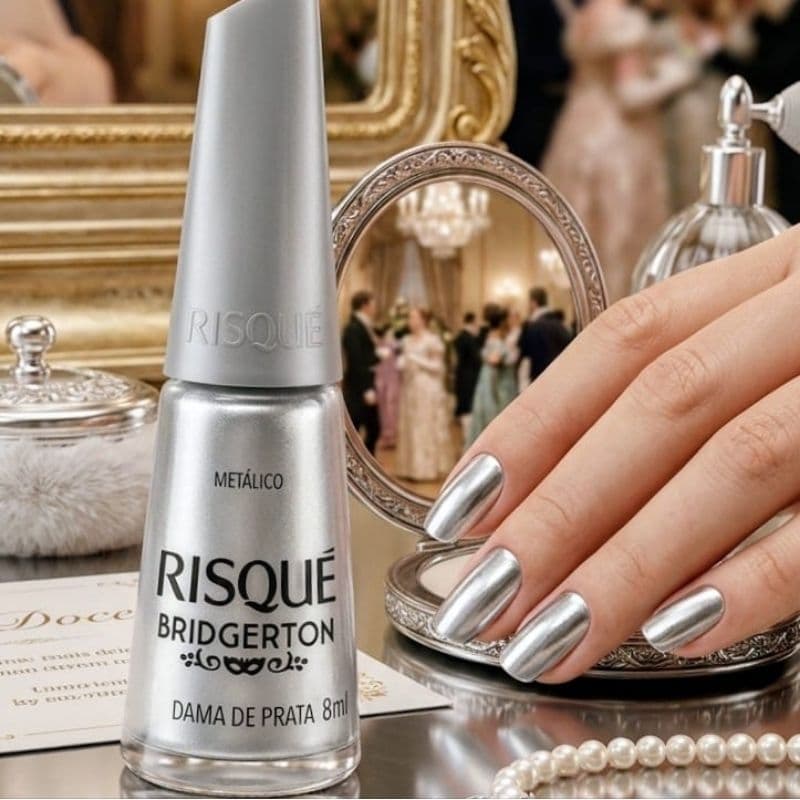 Esmalte Metálico Prata Risqué Bridgerton Dama de Prata 8ml